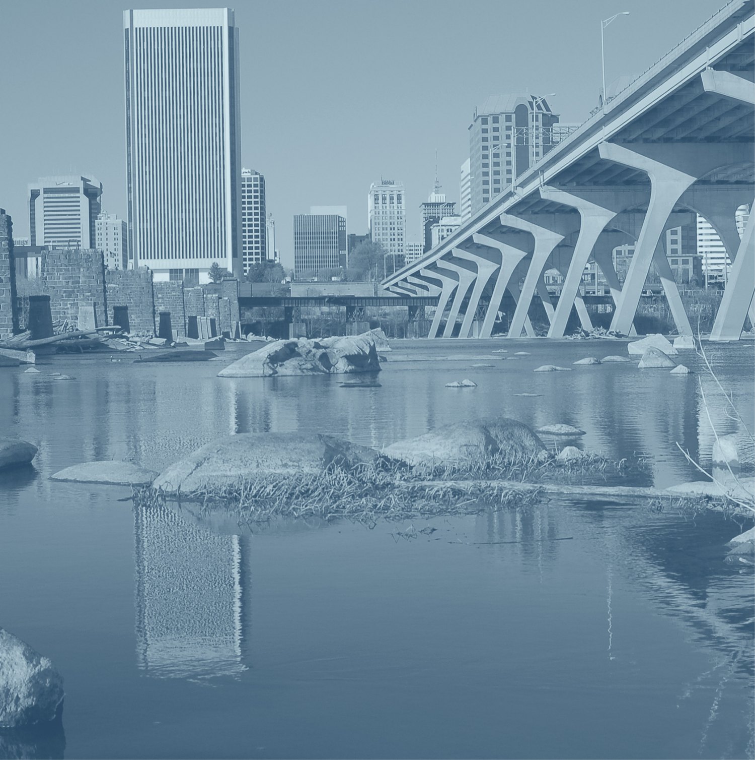 Richmond, Virginia skyline over the James River